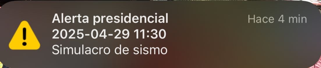 Alerta en mensaje enviada a celulares por Simulacro Nacional 2025