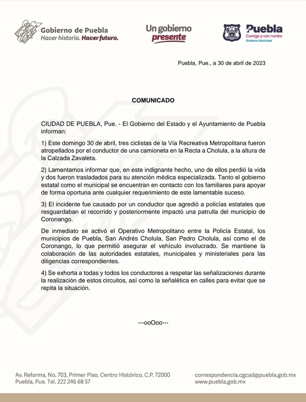 Aseguran vehículo involucrado en atropellamiento en Cholula, Puebla