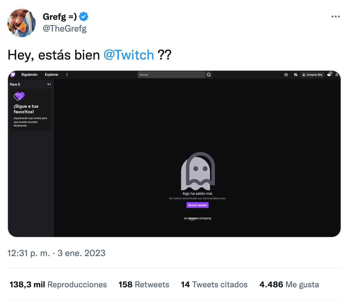 TheGrefg se burla de la caída de Twitch