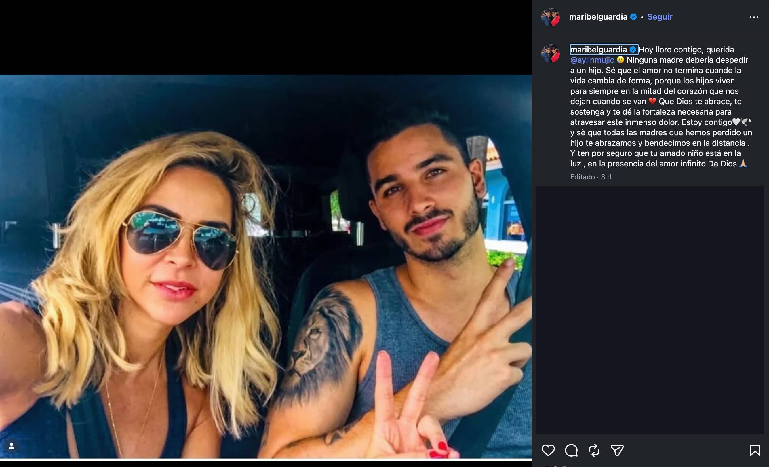 Maribel Guardia dedica mensaje a Aylín Mujica por la muerte de su hijo