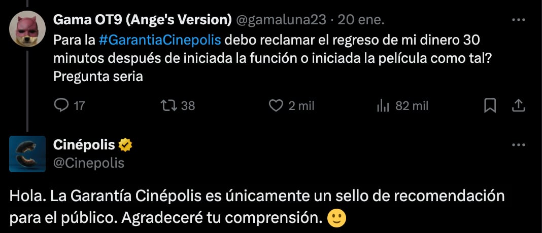Cinépolis aclara sobre la Garantía Cinépolis