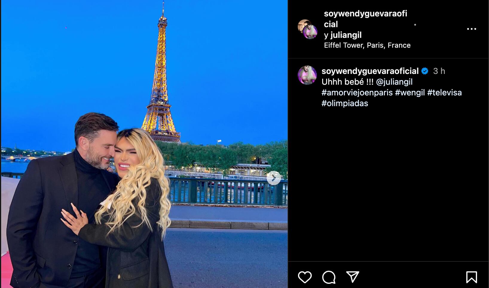Wendy Guevara y Julián Gil viven un cuento de hadas en París para su serie