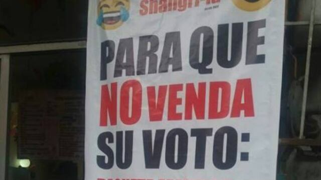 Anuncio que llama a no vender el voto. Jugosas ofertas.