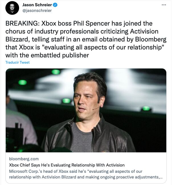 Phil Spencer de Xbox critica a Activision Blizzard