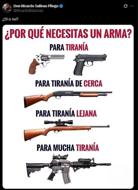 Salinas Pliego afirma que aprobaría la portación de armas si fuera presidente