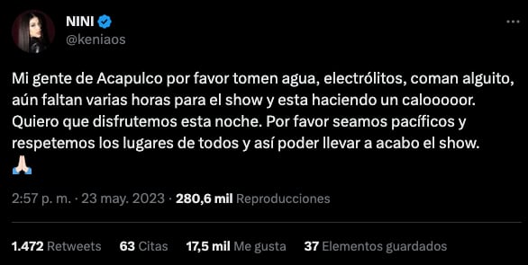 Kenia Os se preocupa por sus fans de Acapulco y les manda un bonito mensaje