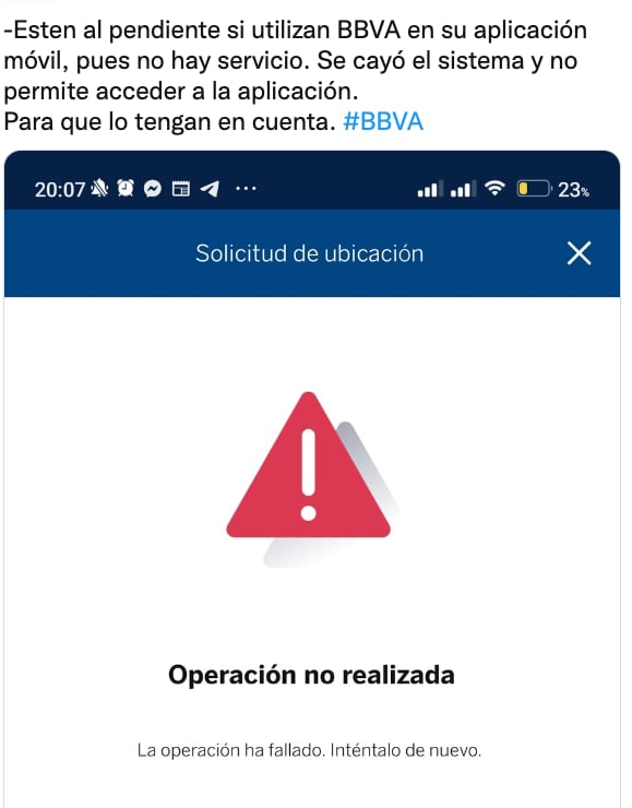Reporte de falla en la app de BBVA