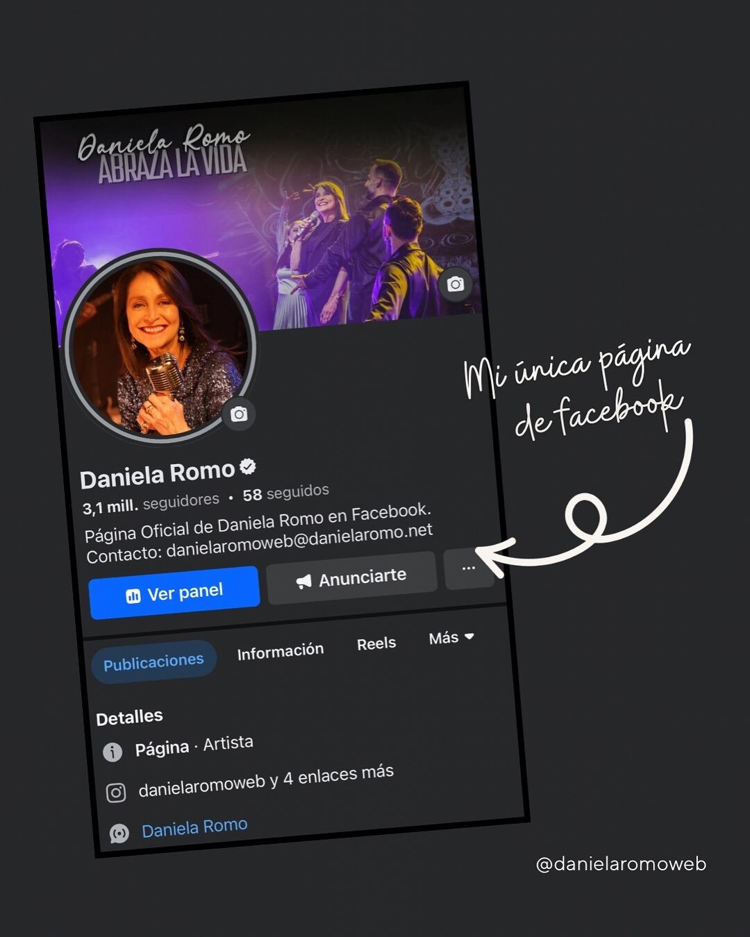 Daniela Romo muestra su cuenta real en Facebook.