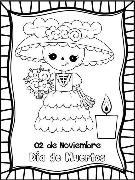 Dibujos de calaverita de azúcar para colorear por el Día de Muertos