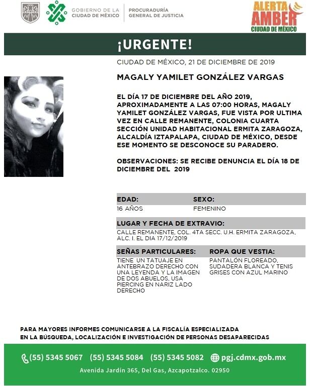 Magaly Yamilet González Vargas. Alerta Amber