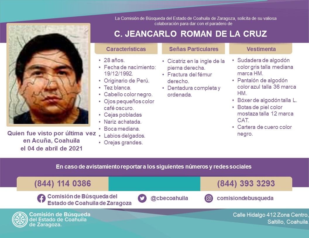 Ficha de búsqueda de  Jeancarlo Román de la Cruz