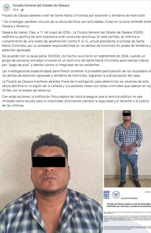 Detienen a alcalde de Oaxaca, Regino Gallardo González, por delitos graves