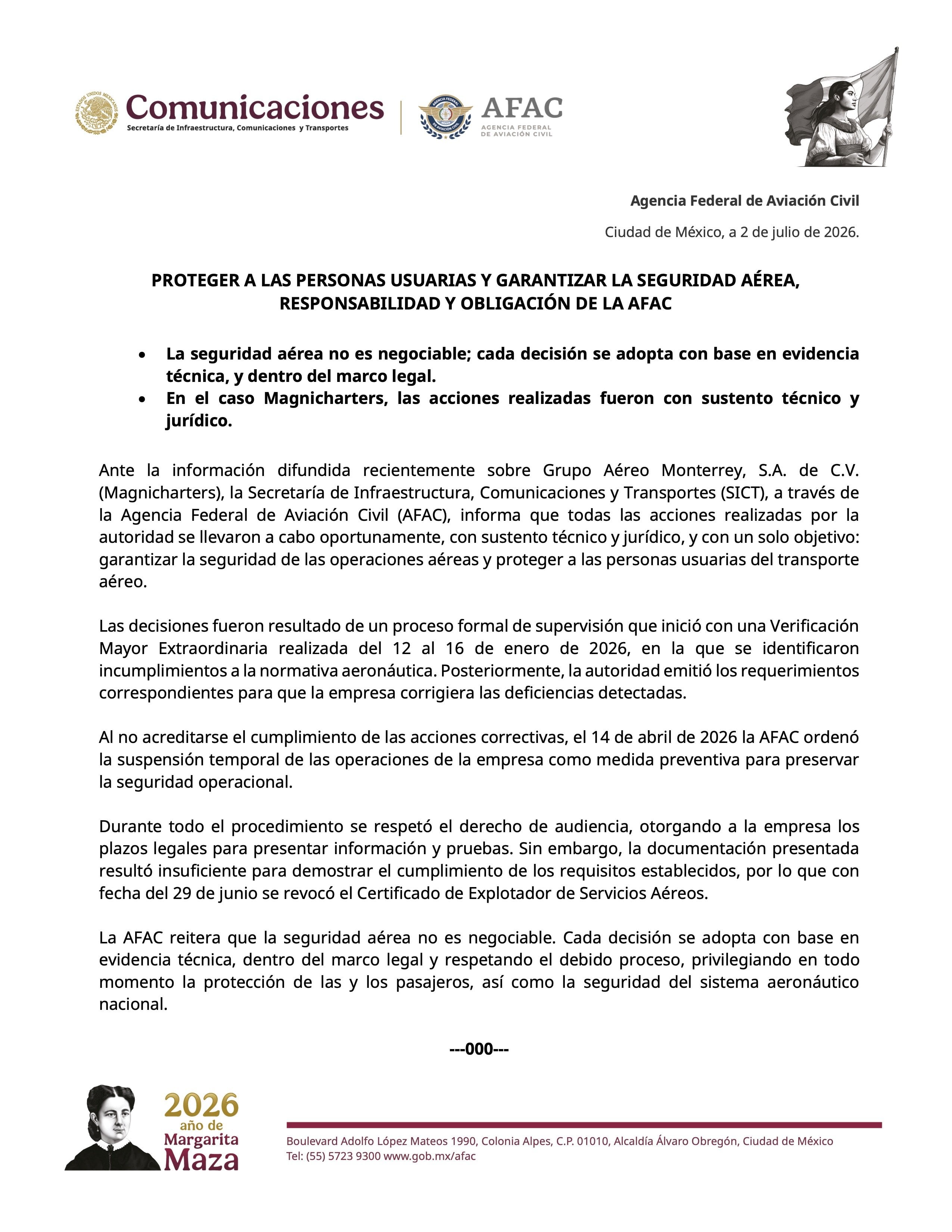 Magnicharters perdió su certificado de operación