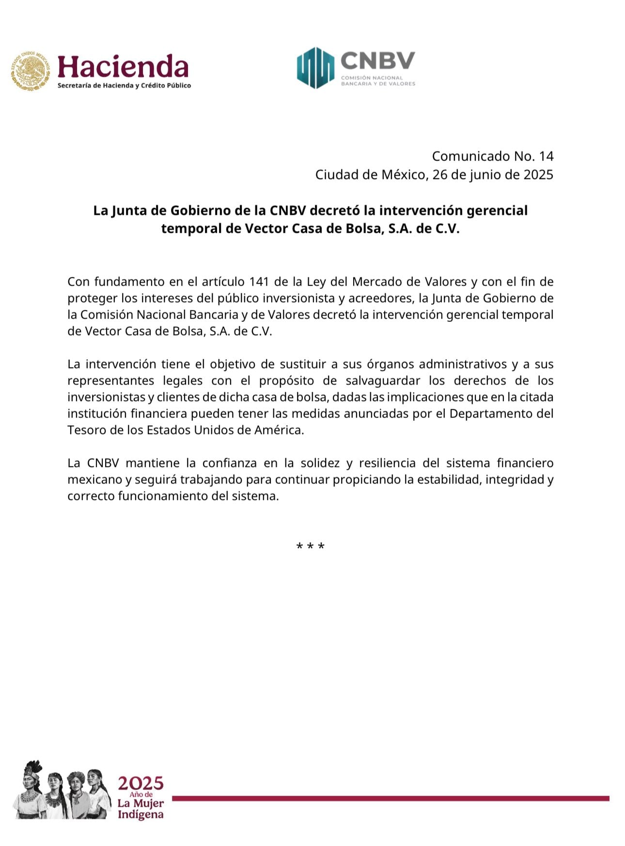 CNBV decreta intervención gerencial en CIBanco, Intercam Banco y Vector Casa de Bolsa tras acusación de Estados Unidos por lavado de dinero