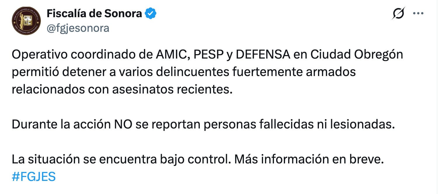 Balacera en Cajeme, Sonora