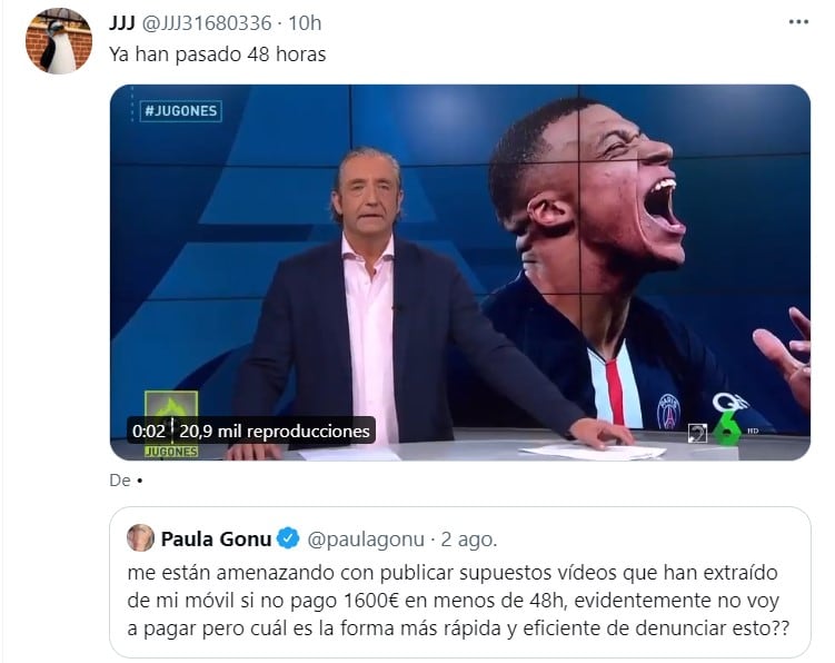 Retuit de influencer extorsionada