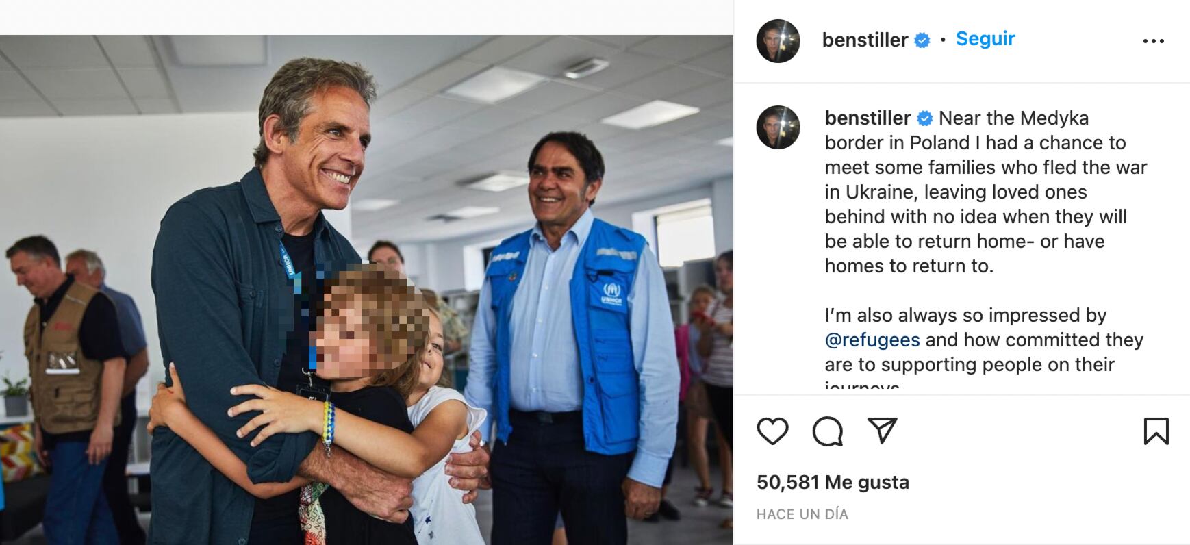 Ben Stiller vistia Ucrania y se reúne con familias refugiadas