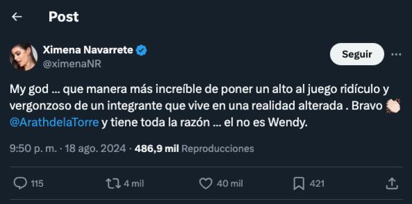 Ximena Navarrete en Twitter