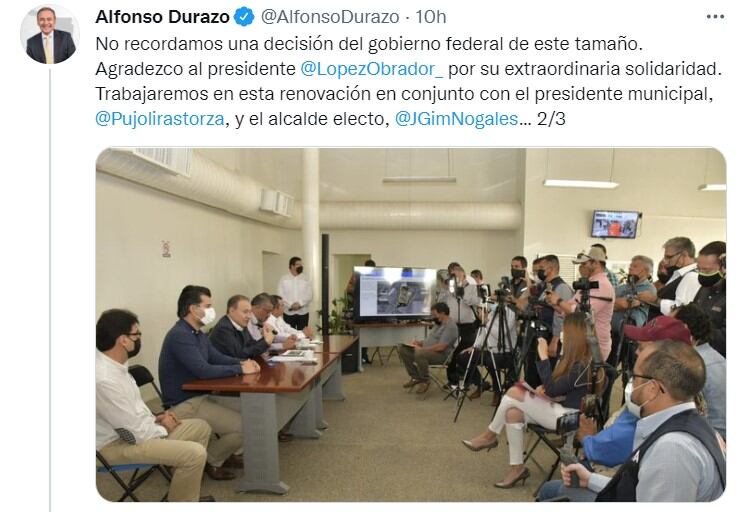 Publicación de Alfonso Durazo en Twitter