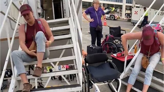 Kayla Woputz bajando de avión en Veracruz