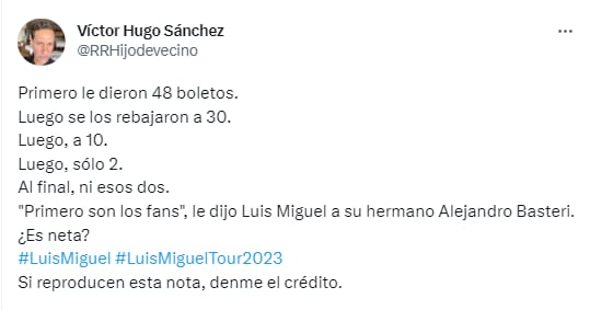 Víctor Hugo Sánchez balconea que Luis Miguel anda de codo con Alejandro Basteri.