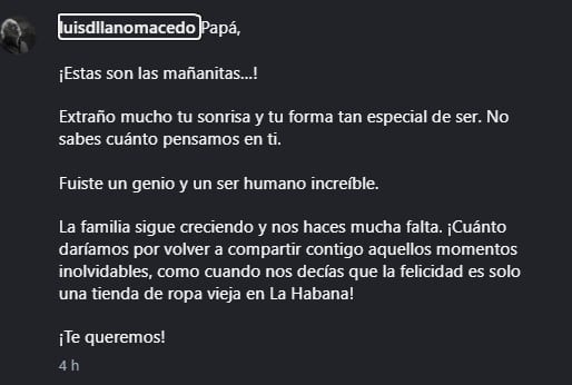 Luis de Llano reaparece con un emotivo mensaje dedicado a su padre