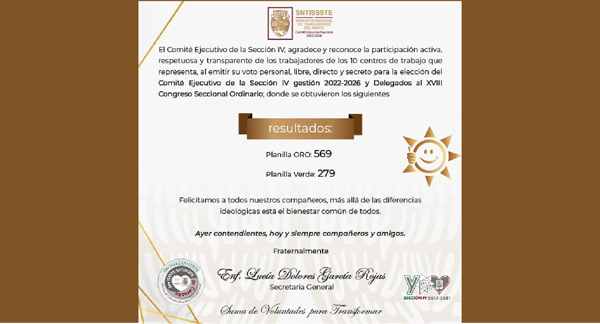 Elección del Comité ejecutivo y delegados de sección IV