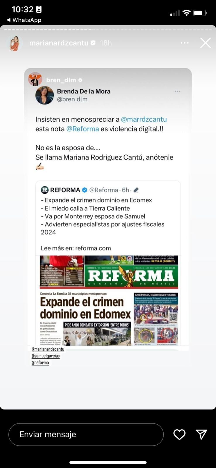 Mariana Rodríguez acusa violencia de género en su contra