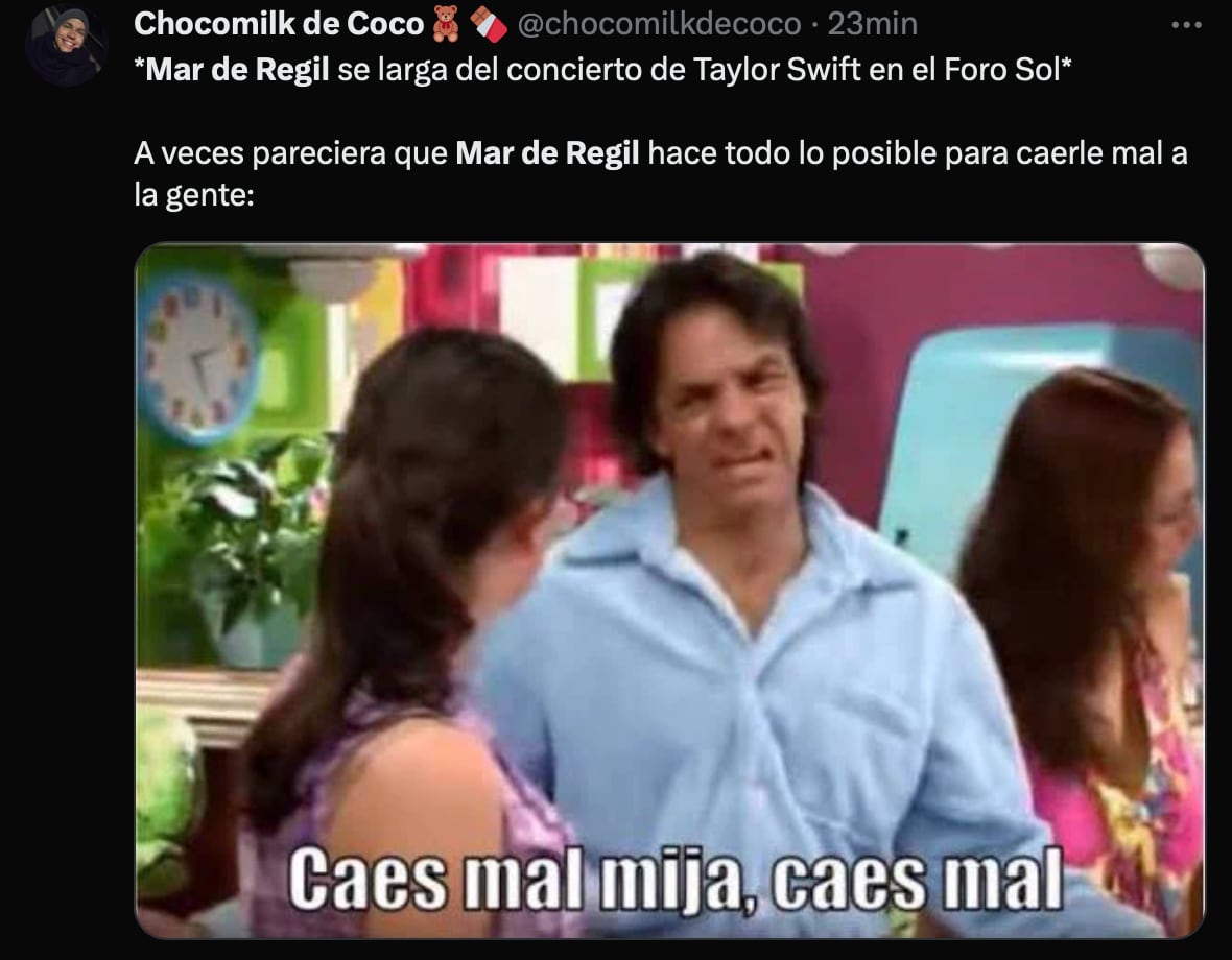 Los memes de Mar de Regil la están funando por irse a mitad del concierto de Taylor Swift en México