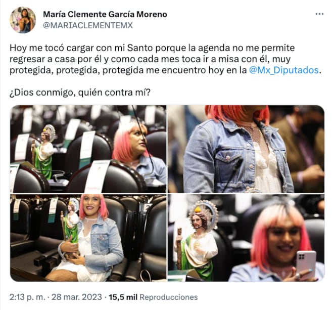 María Clemente García presume que llevó su San Judas Tadeo a la Cámara de Diputados