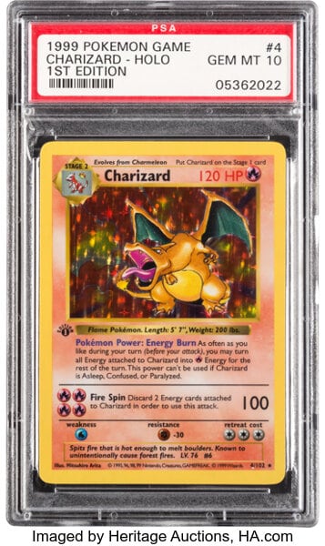 Tarjeta de Pokémon de Charizard, primera edición de 1999