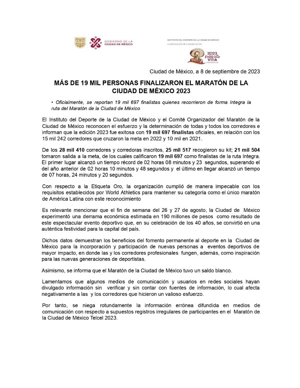 Comunicado Instituto del Deporte de la Ciudad de México