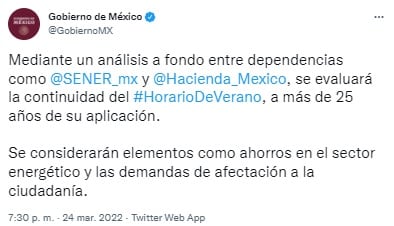 Tuit del Gobierno de México