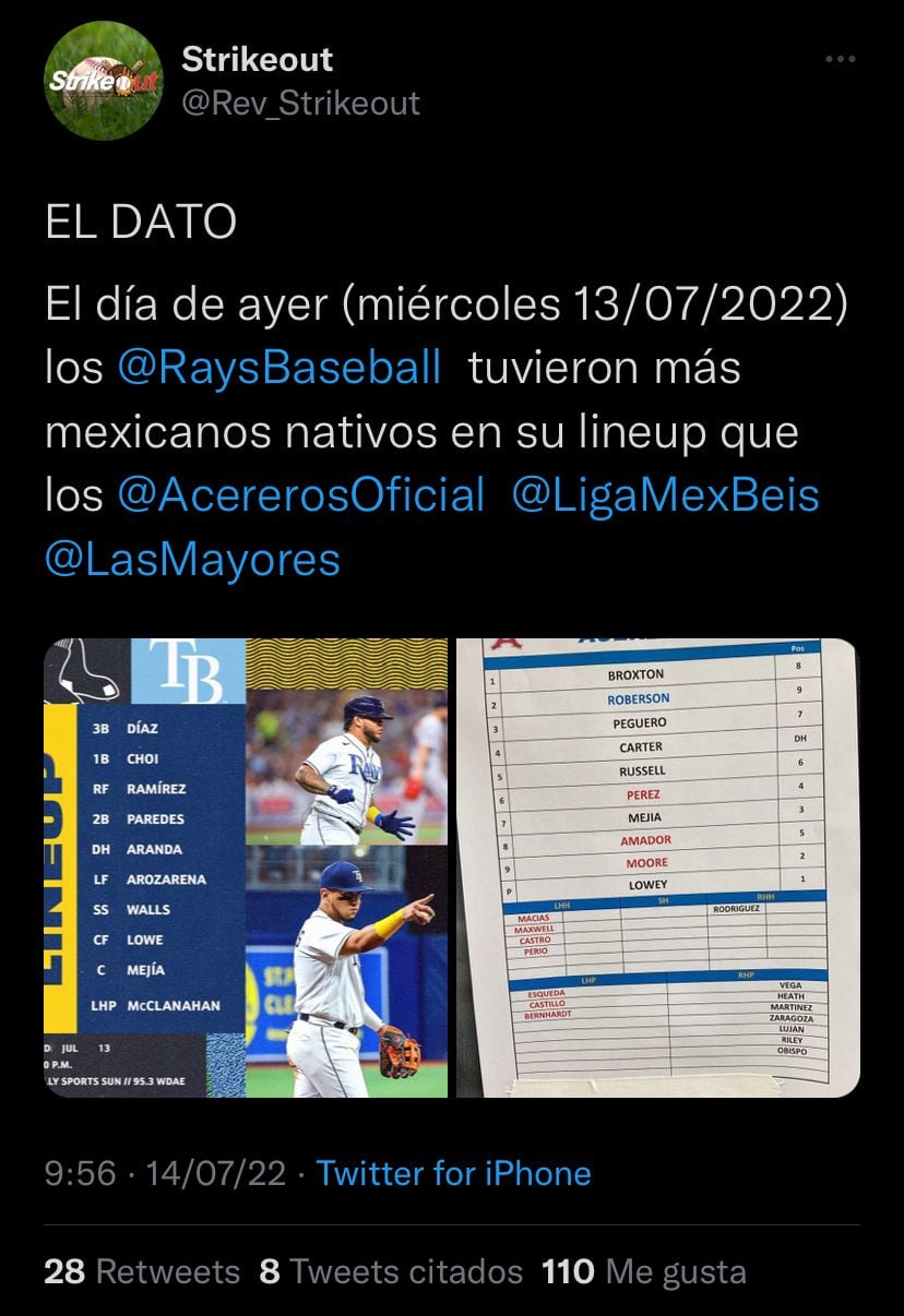 Los Tampa Bay Rays tuvieron más mexicanos (nativos) sobre el diamante que los Acereros de Monclova.