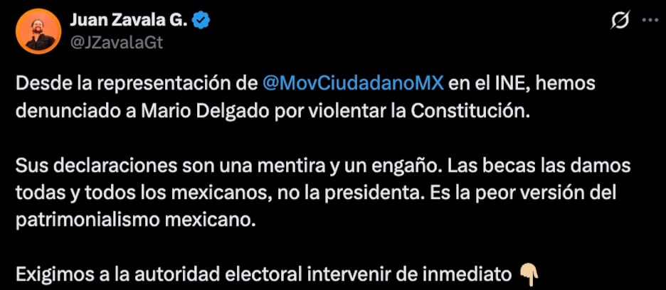 Movimiento Ciudadano denuncia a Mario Delgado