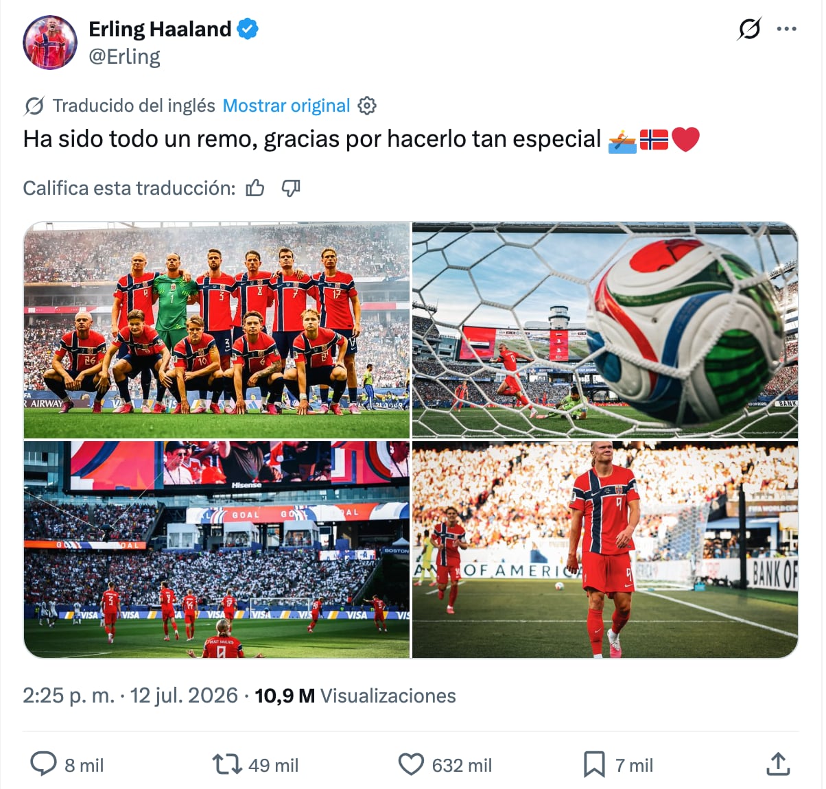 Erling Haaland se despide con un mensaje en X tras la eliminación de Noruega en el Mundial 2026
