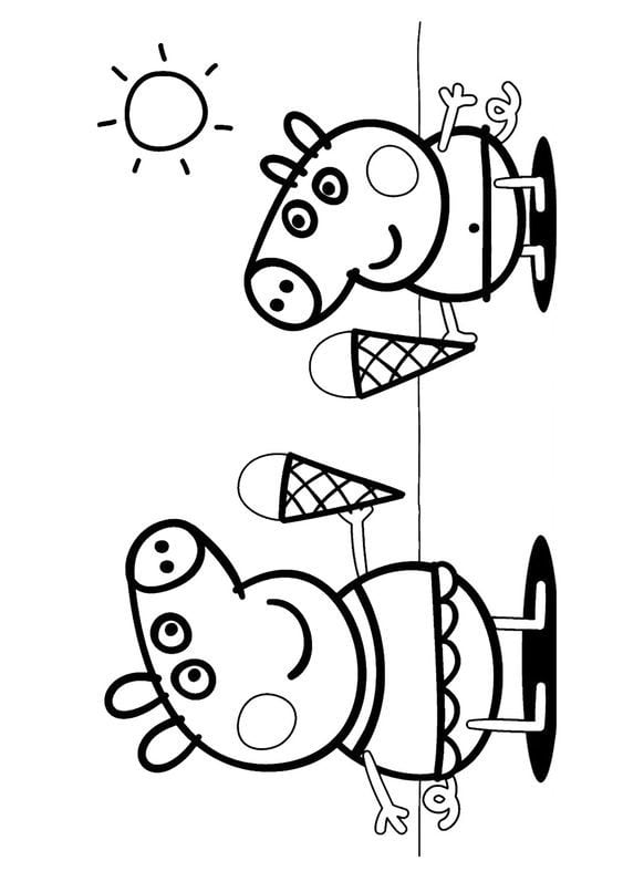 Dibujos de Peppa Pig y George por el Día del Hermano para colorear