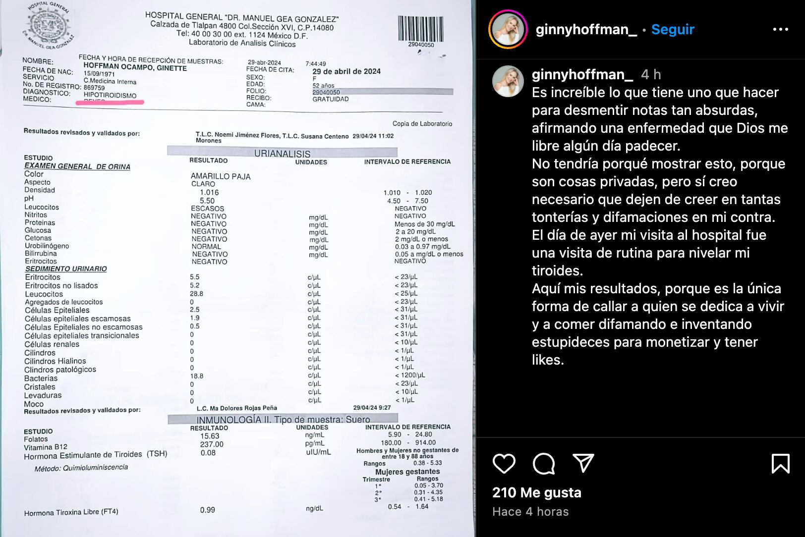 Ginny Hoffman desmiente que tenga cáncer