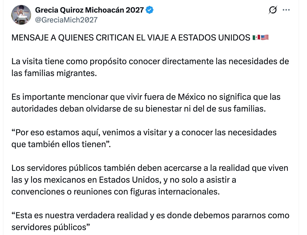 Grecia Quiroz explica su viaje a Estados Unidos