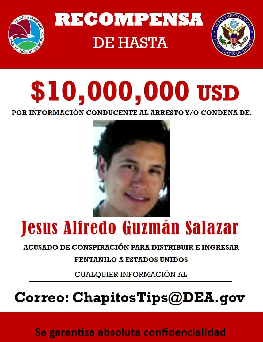 Fichas de recompensa de los hijos del Chapo Guzmán al gobierno de Estados Unidos