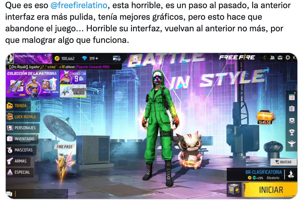 Usuarios se quejan de actualizaciones en Free Fire