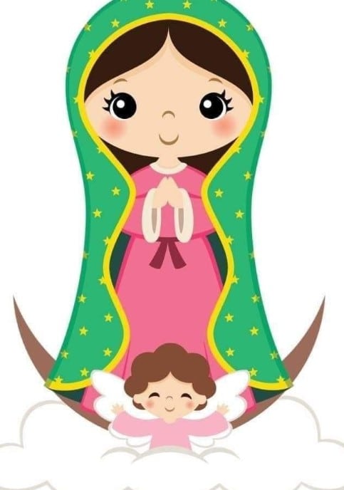Estampa de la Virgen de Guadalupe con ángel