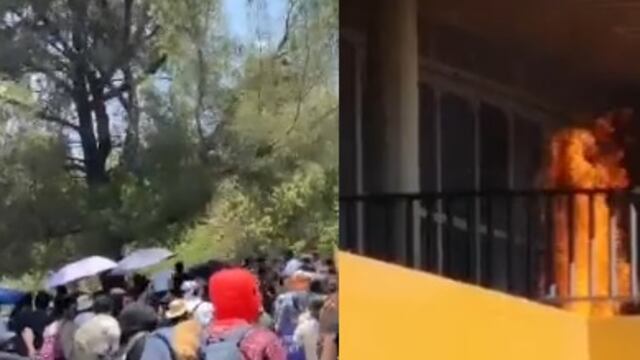 Manifestantes en la UNAM queman puerta de Rectoría