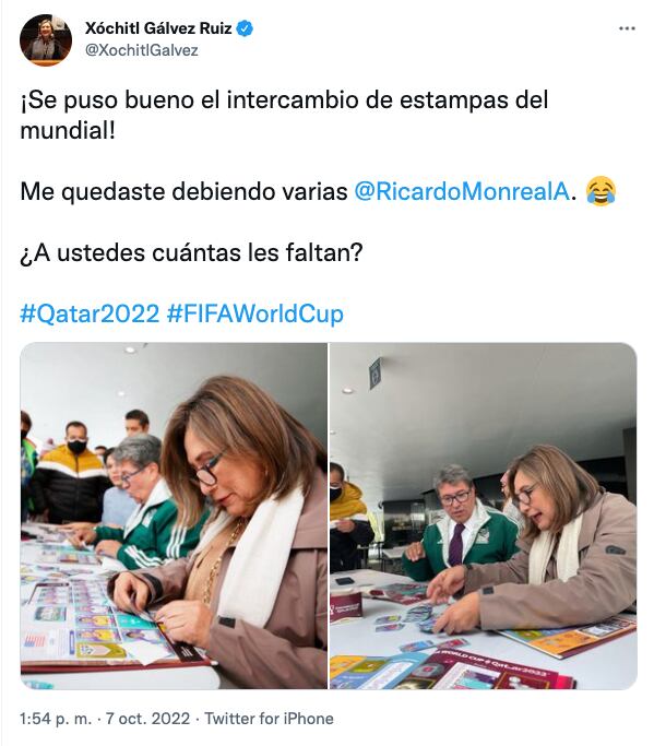 Ricardo Monreal y Xóchitl Gálvez presumen intercambio de estampitas