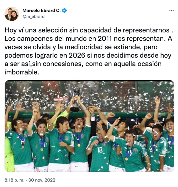 Marcelo Ebrard se lanza contra la selección de México