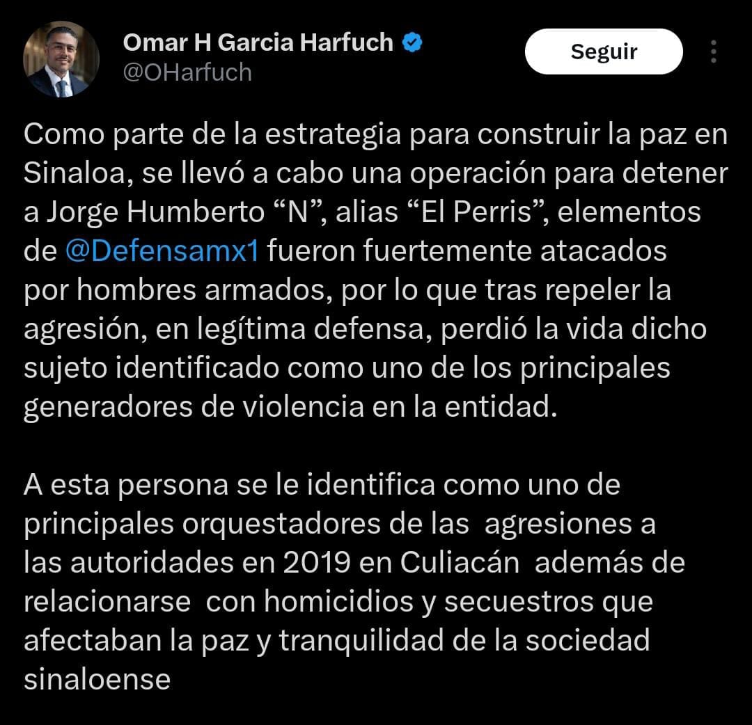 Omar García Harfuch sobre Jorge Humberto Figueroa, alías ‘El Perris’