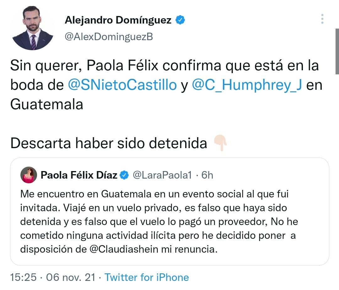 Tuit de Paola Félix Díaz
