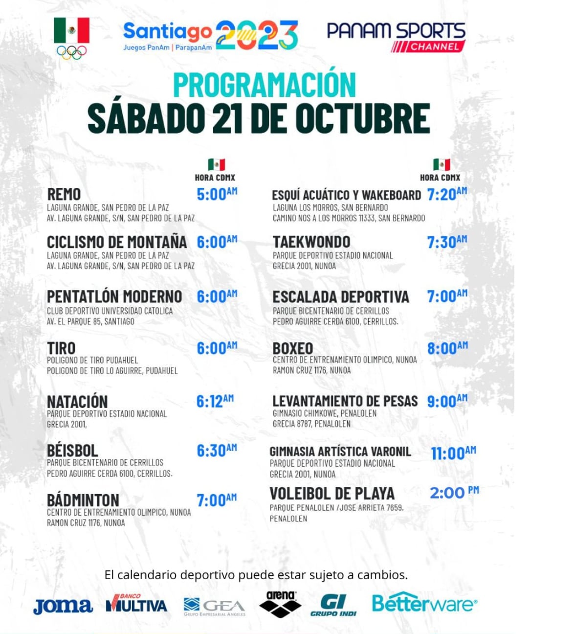 Agenda mexicanos 21 de octubre en Juegos Panamericanos Santiago 2023