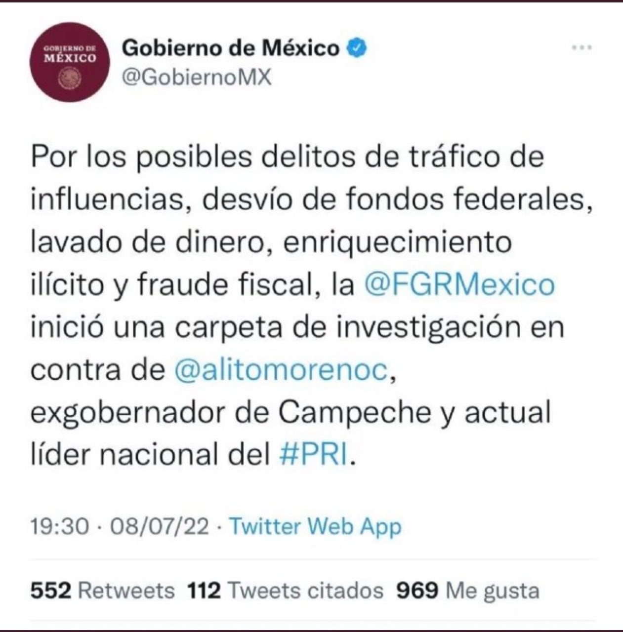 Tuit de Presidencia
