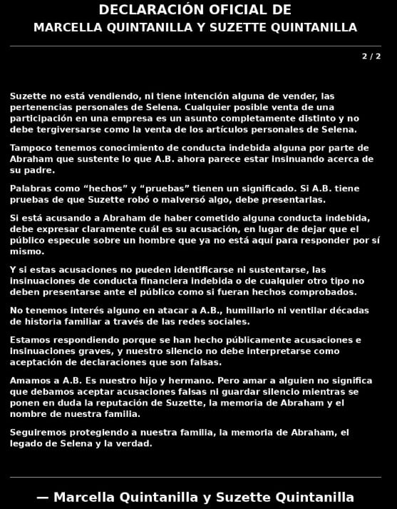 Suzette Quintanilla responde a AB Quintanilla por supuesta demanda